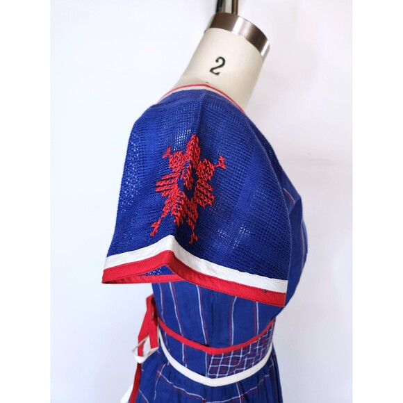 Embroidered Apron Dress with Pockets Colorful Cotton Dress 70s does 30s 40s XS - Picture 6 of 10